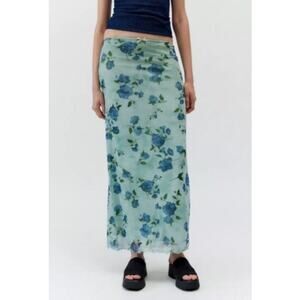 Urban Outfitters Mesh Maxi Skirt Y2K Style‎ Floral Green Blue Lettuce Hem XS